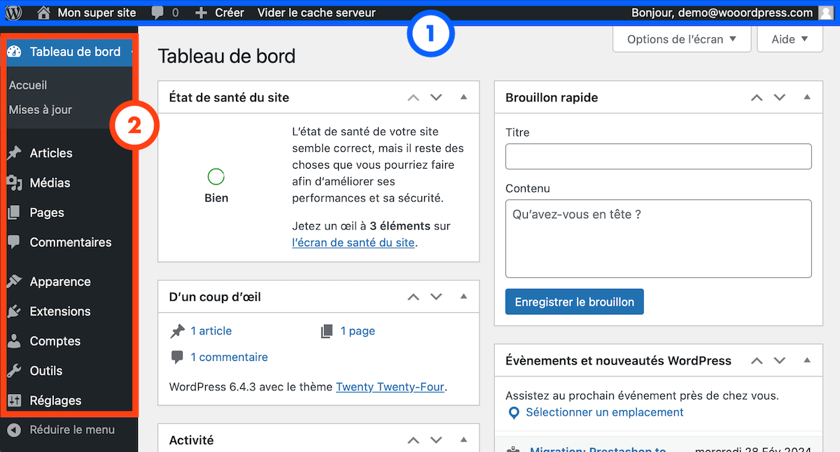 WordPress dashboard
